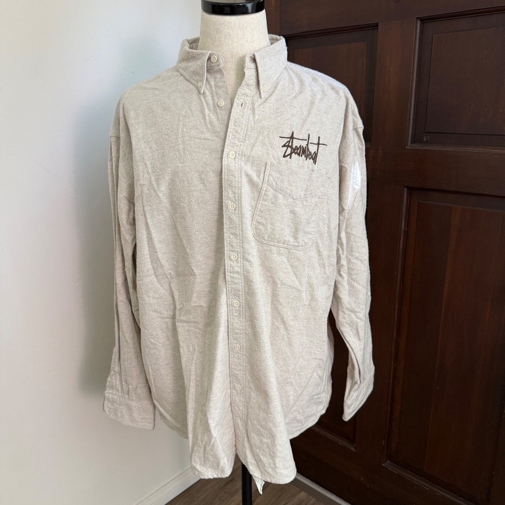 Steamboat Shirt Embroidered Ski Woolrich Button Down Cotton VTG | Cream | XXL